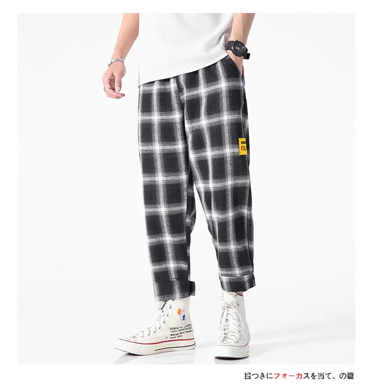 Men's  Joggers  Plaid Pants Man Black Cotton Comfortable Pant Summer Casual Streetwear Loose Trouser Japanese Trendy Sweatpants