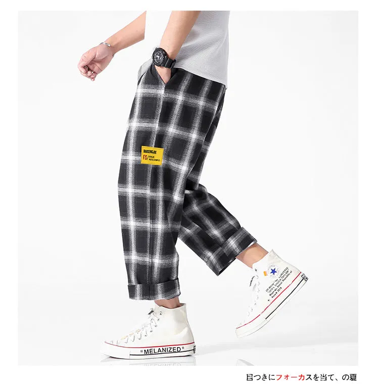 Men's  Joggers  Plaid Pants Man Black Cotton Comfortable Pant Summer Casual Streetwear Loose Trouser Japanese Trendy Sweatpants