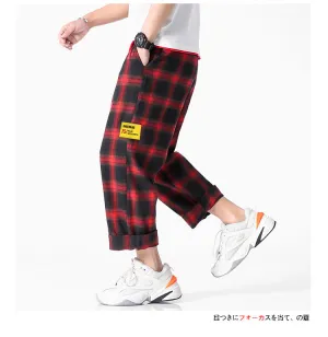 Men's  Joggers  Plaid Pants Man Black Cotton Comfortable Pant Summer Casual Streetwear Loose Trouser Japanese Trendy Sweatpants