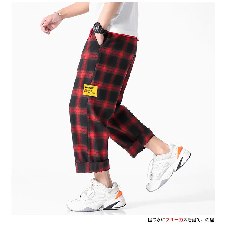 Men's  Joggers  Plaid Pants Man Black Cotton Comfortable Pant Summer Casual Streetwear Loose Trouser Japanese Trendy Sweatpants