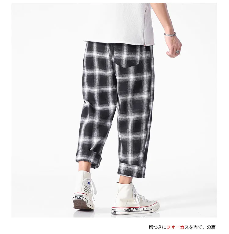 Men's  Joggers  Plaid Pants Man Black Cotton Comfortable Pant Summer Casual Streetwear Loose Trouser Japanese Trendy Sweatpants