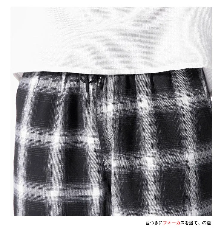 Men's  Joggers  Plaid Pants Man Black Cotton Comfortable Pant Summer Casual Streetwear Loose Trouser Japanese Trendy Sweatpants