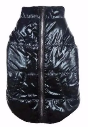 METALLIC PUFFER DOG COAT BLACK