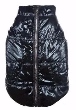METALLIC PUFFER DOG COAT BLACK