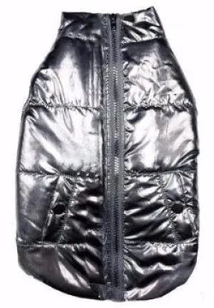 METALLIC PUFFER DOG COAT SILVER