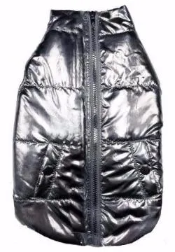 METALLIC PUFFER DOG COAT SILVER
