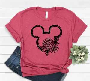 Mickey Flower Scribble Silhouette T Shirt - Mickey Floral Disney Fan Shirt - Flower and Garden Festival Shirt