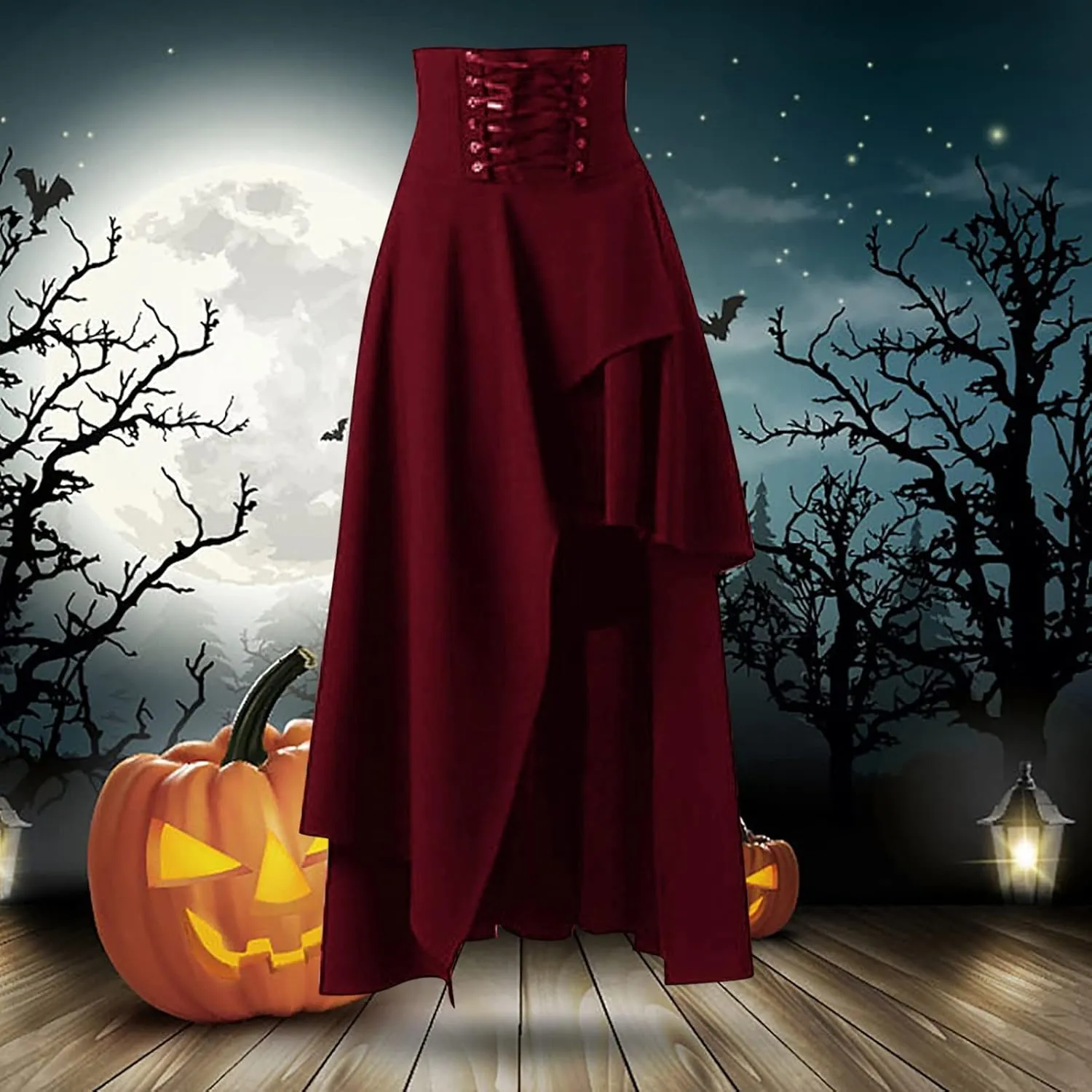 Midi Skirts for Women High Waist Lace Up Vintage Style Loose Hem Tummy Control Lolita Skirt Ladies Trendy Clothes