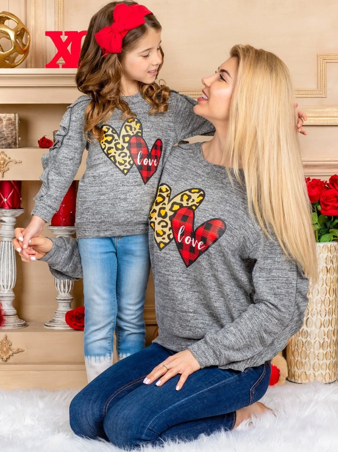 Mommy and Me Stuck On Love Ruffle Sleeve Top