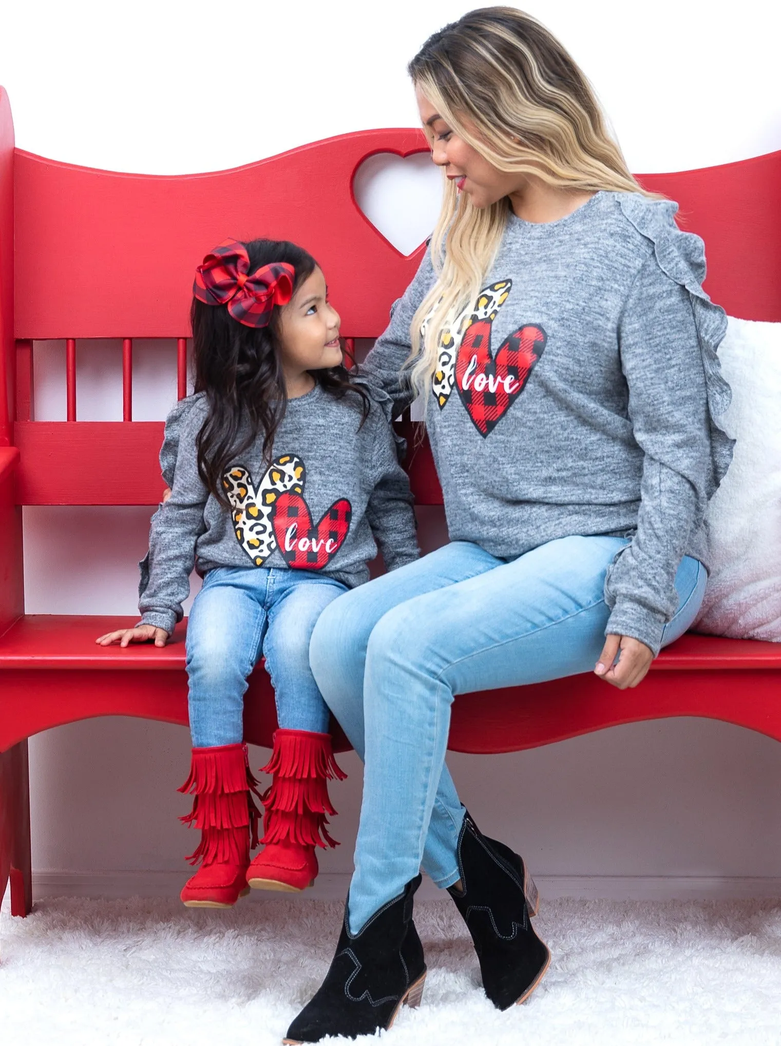 Mommy and Me Stuck On Love Ruffle Sleeve Top