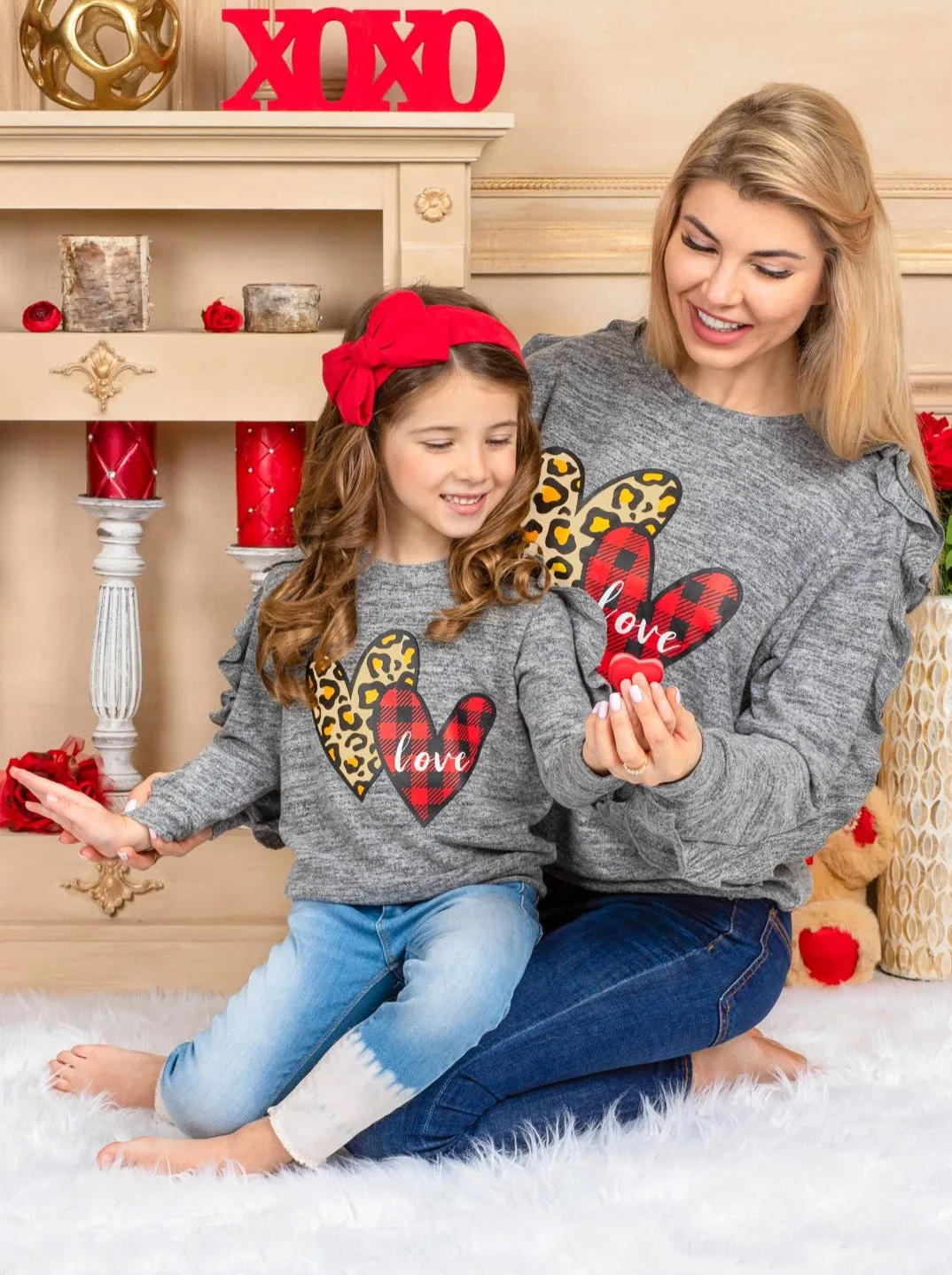 Mommy and Me Stuck On Love Ruffle Sleeve Top