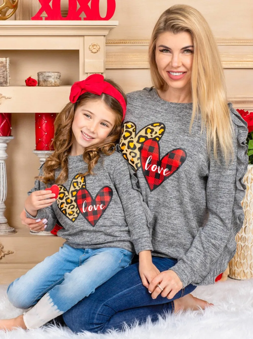 Mommy and Me Stuck On Love Ruffle Sleeve Top