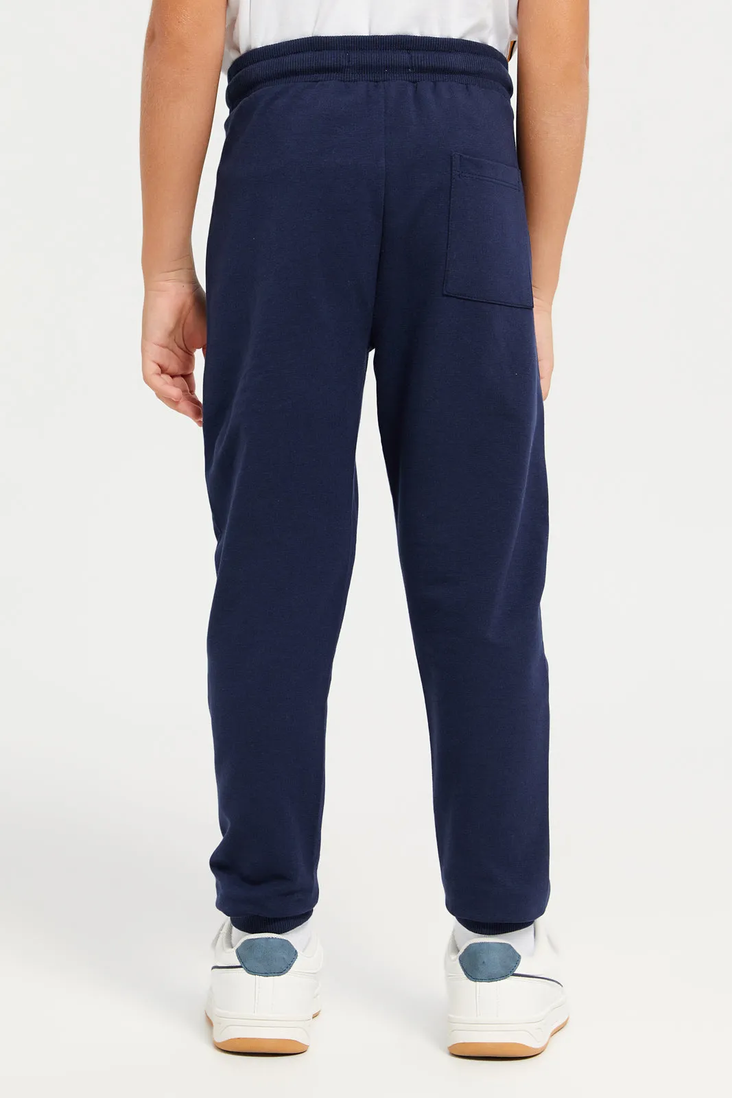 Navy Stretch Printed Track Pant