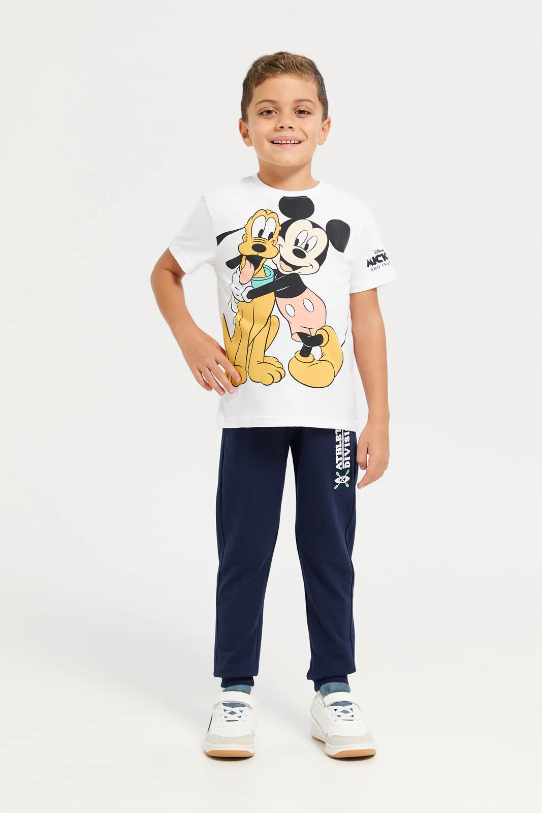 Navy Stretch Printed Track Pant