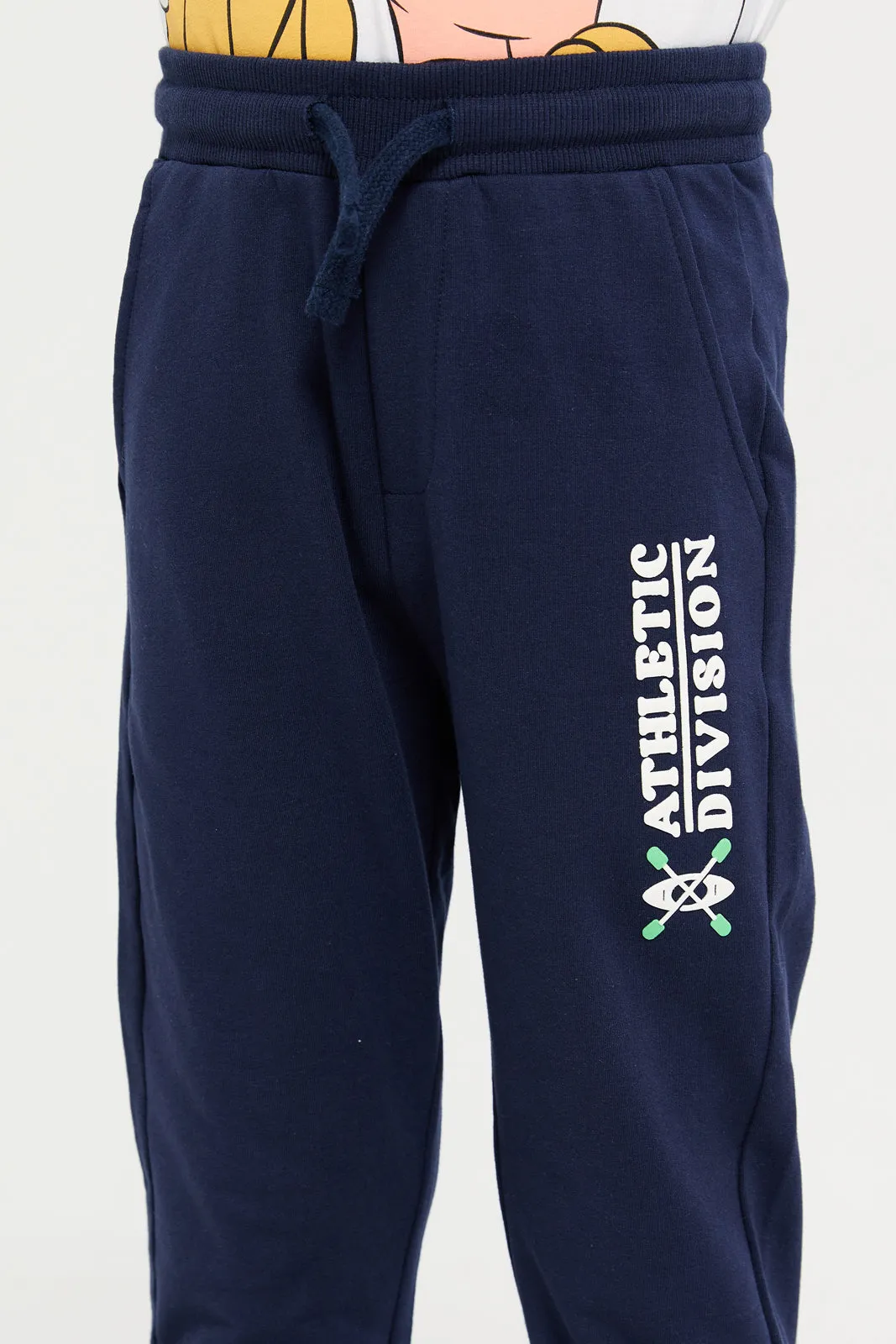 Navy Stretch Printed Track Pant