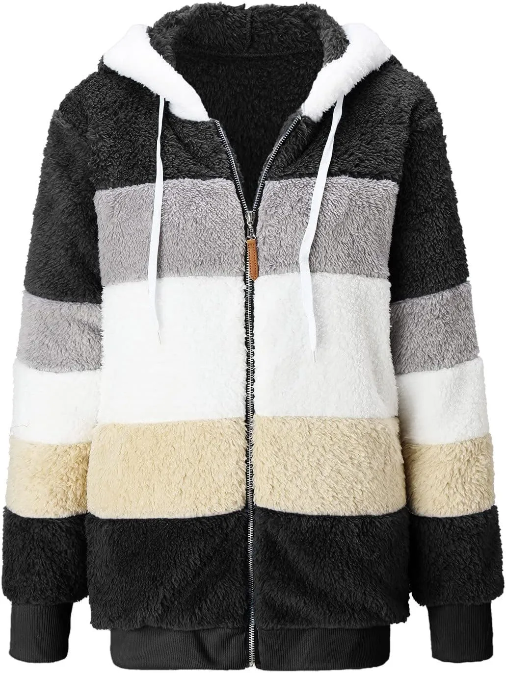 Oversized Fuzzy Fleece Jackets For Women Fashion 2024 Color Block Faux Fur Cardigan Coat Shaggy Warm Winter Outerwear