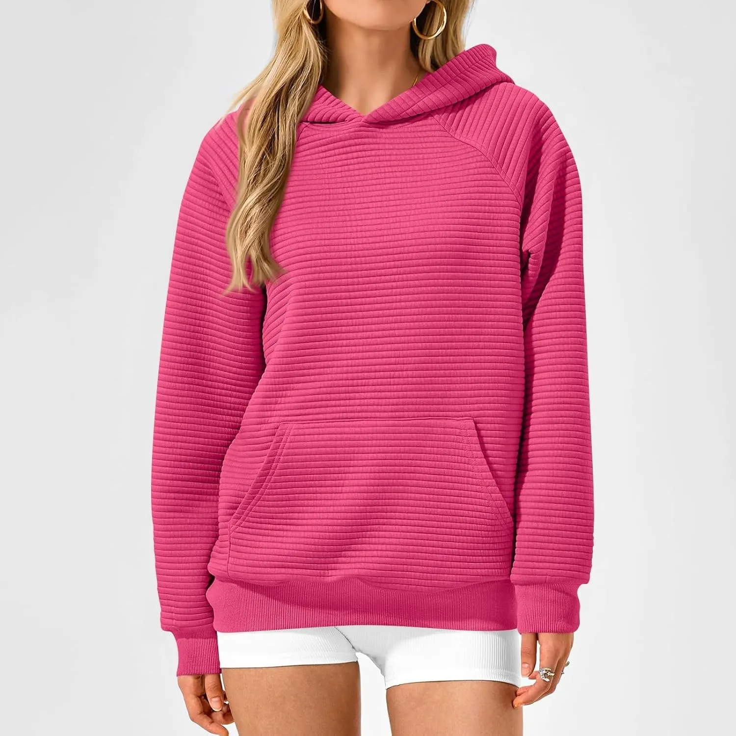 Oversized Hoodies for Women Y2k Raglan Sleeve Ribbed Knit Hooded Sweatshirt Casual Loose Pullover Sweater with Pockets