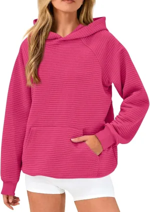 Oversized Hoodies for Women Y2k Raglan Sleeve Ribbed Knit Hooded Sweatshirt Casual Loose Pullover Sweater with Pockets