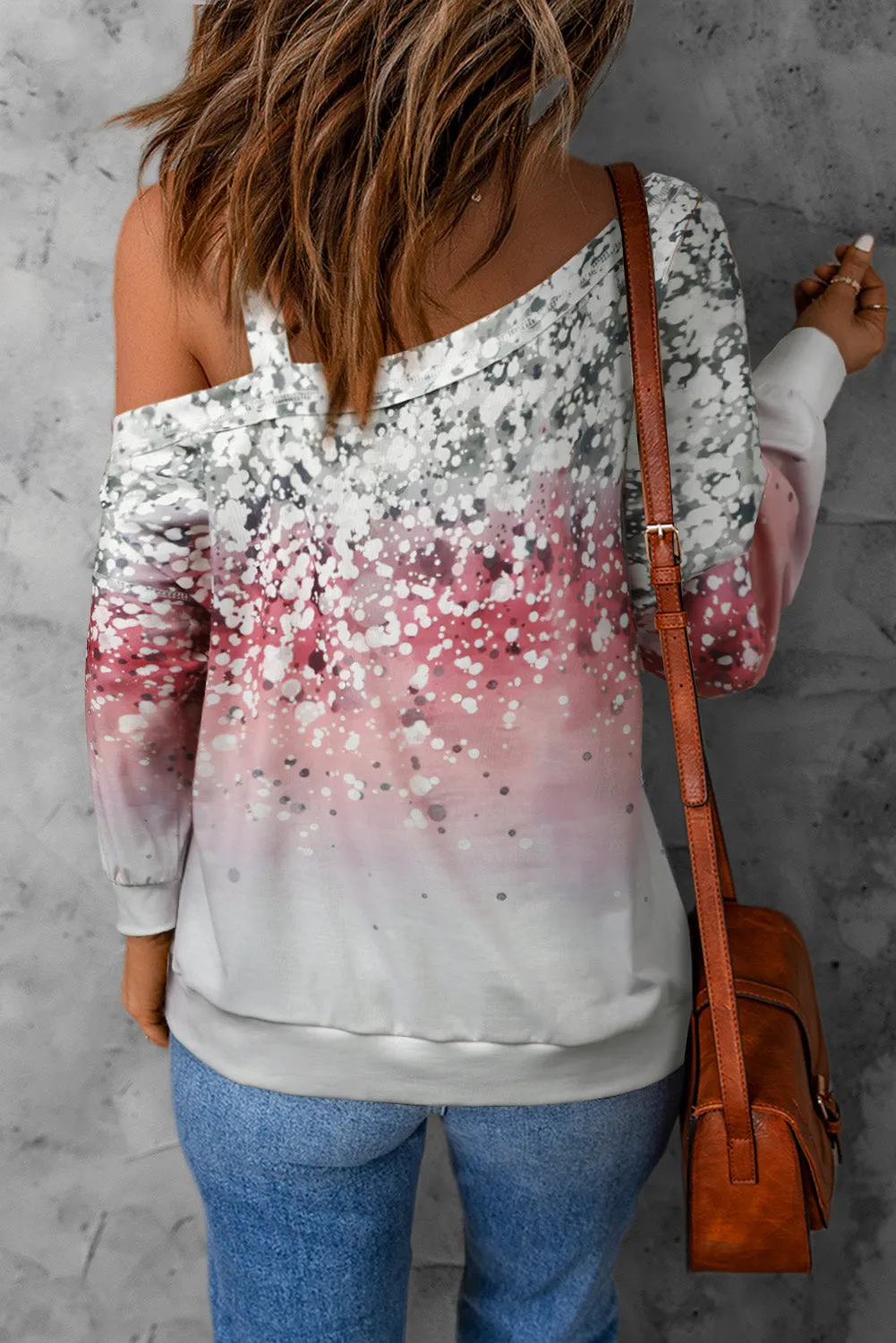 Pink Floral Dot Asymmetric Cold Shoulder Top