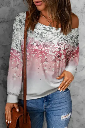 Pink Floral Dot Asymmetric Cold Shoulder Top