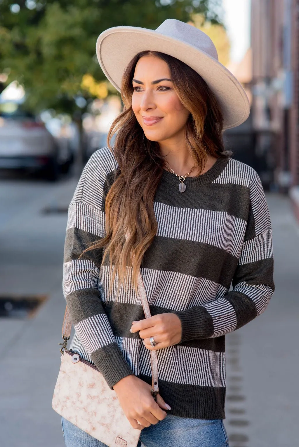 Rib Trimmed Stitched Line Sweater