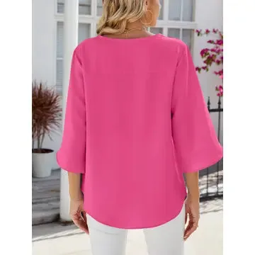 Roses And Romance Plus Pink Chiffon Mid Sleeve Blouse