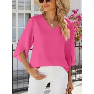 Roses And Romance Plus Pink Chiffon Mid Sleeve Blouse
