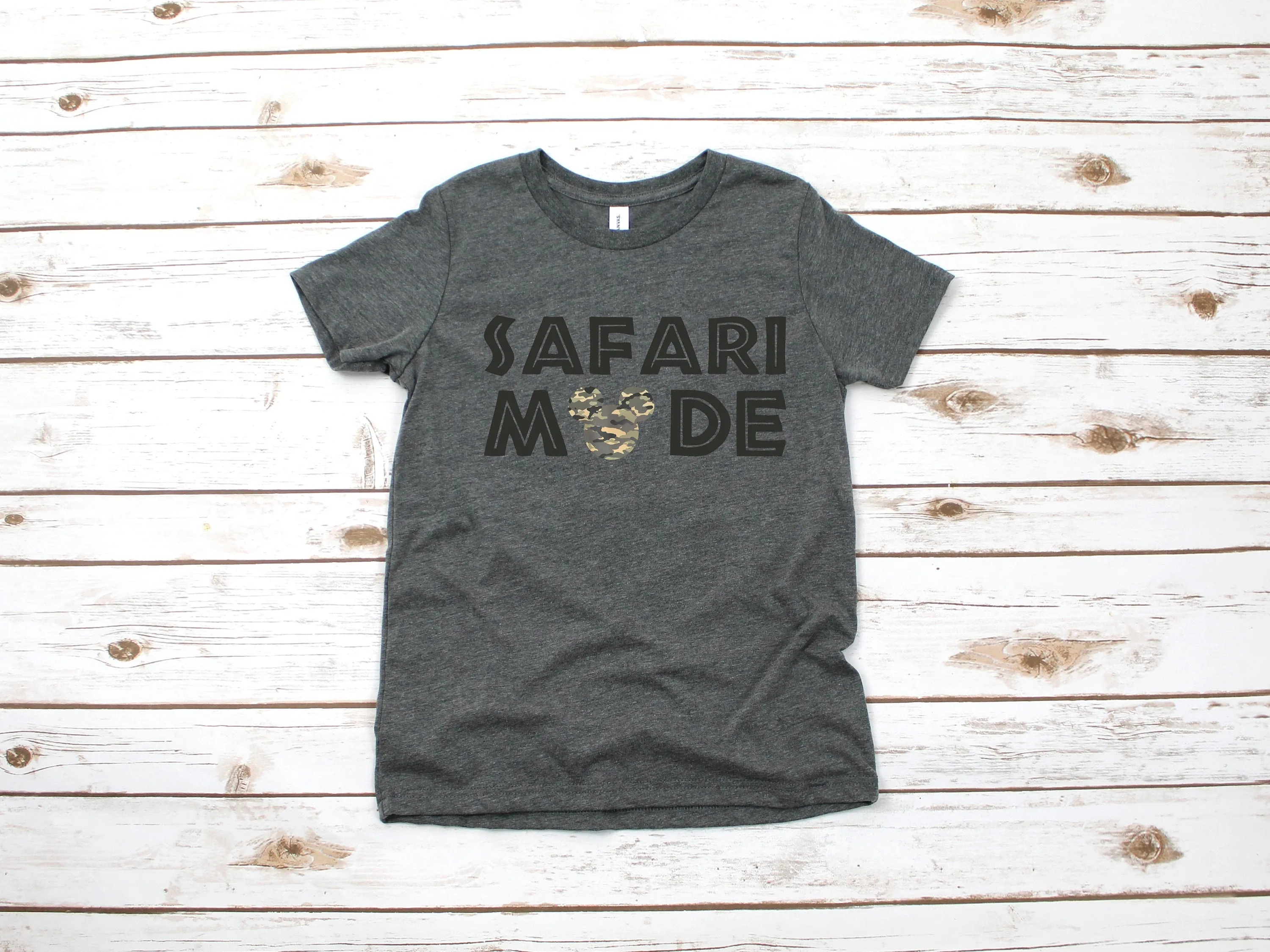 Safari Mode Mickey Mouse Youth T Shirt - Disney Kids Animal Kingdom - Camouflaged Mickey