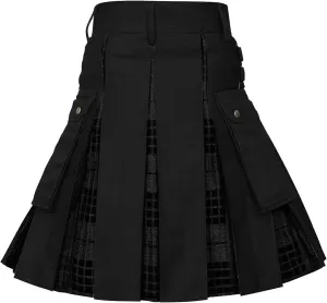 Scottish Tartan Kilt for Men Contrast Color Pocket Pleated Skirt Utility Hybrid Pleated Skirts Irish Kilts for Men