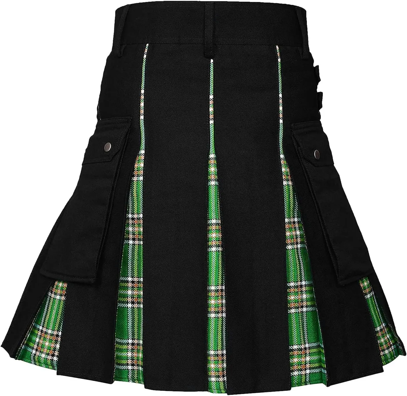 Scottish Tartan Kilt for Men Contrast Color Pocket Pleated Skirt Utility Hybrid Pleated Skirts Irish Kilts for Men