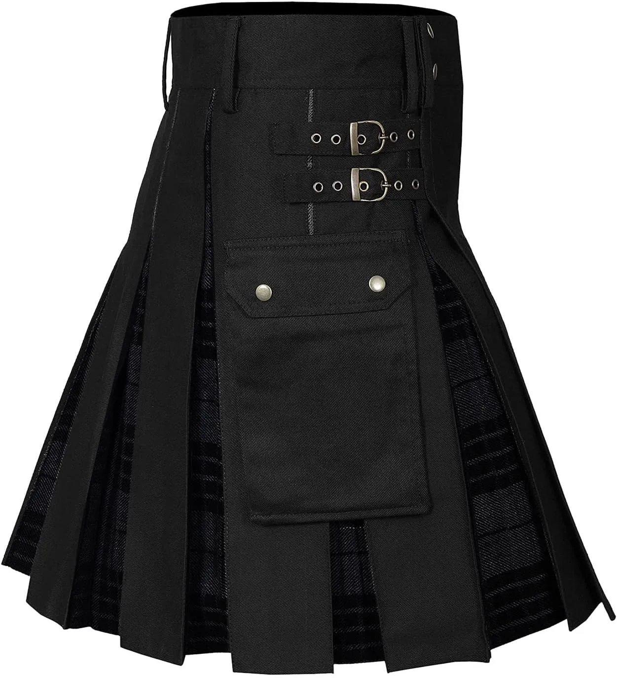 Scottish Tartan Kilt for Men Contrast Color Pocket Pleated Skirt Utility Hybrid Pleated Skirts Irish Kilts for Men