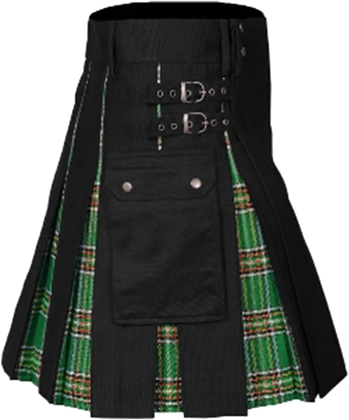 Scottish Tartan Kilt for Men Contrast Color Pocket Pleated Skirt Utility Hybrid Pleated Skirts Irish Kilts for Men