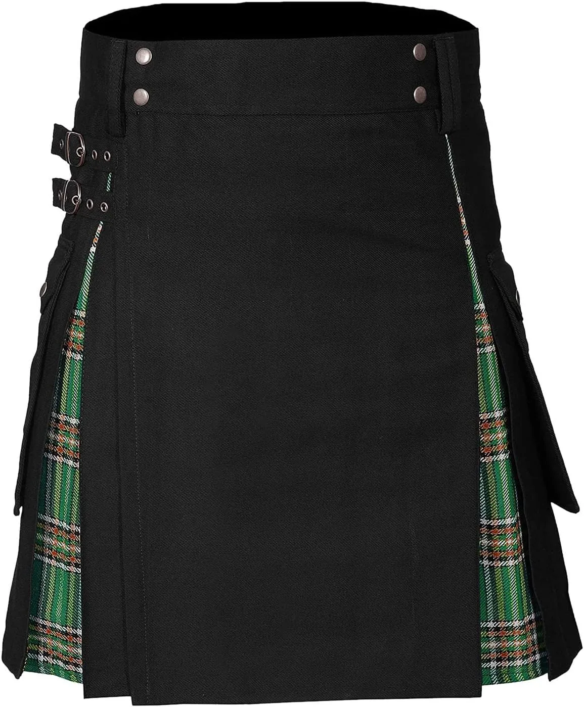 Scottish Tartan Kilt for Men Contrast Color Pocket Pleated Skirt Utility Hybrid Pleated Skirts Irish Kilts for Men