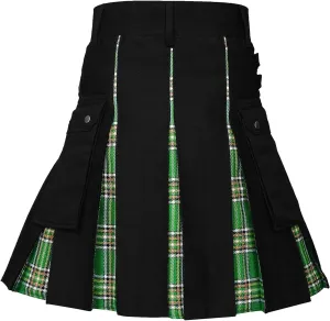 Scottish Tartan Kilt for Men Contrast Color Pocket Pleated Skirt Utility Hybrid Pleated Skirts Irish Kilts for Men