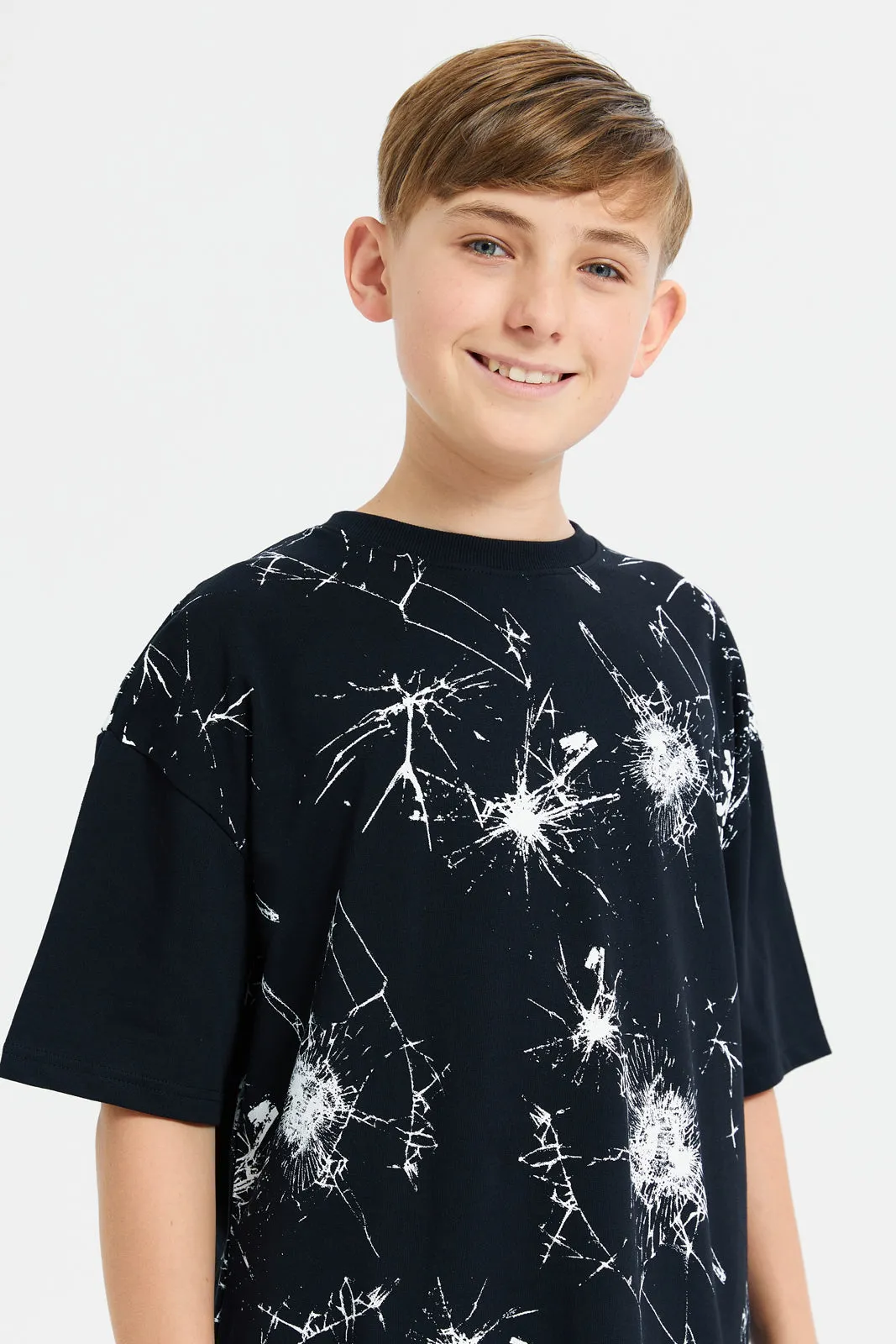 Senior Boys Black Front And Back Anime Oversize T-Shirt