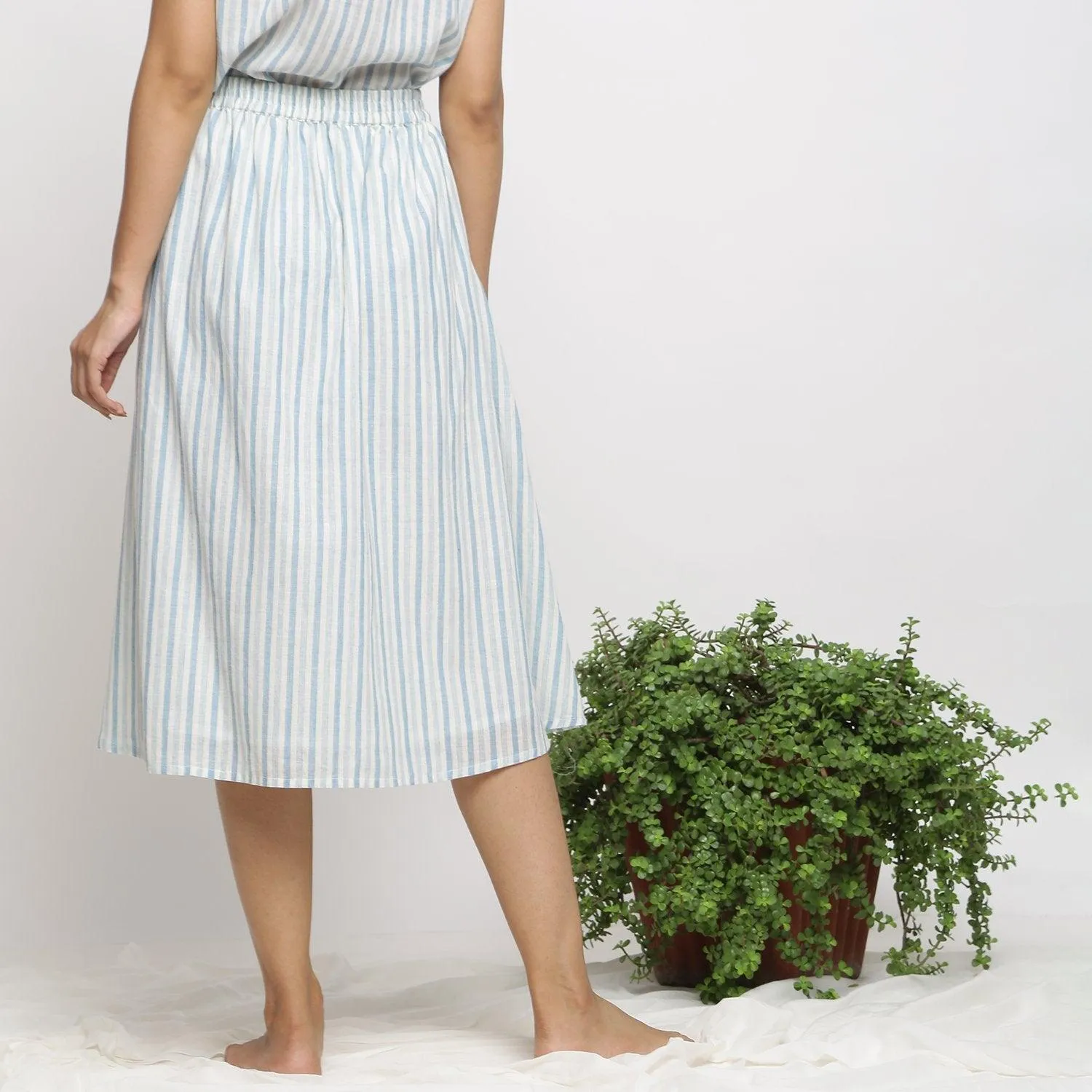 Sky Blue Handspun Cotton Halter Neck Gathered Short Skirt