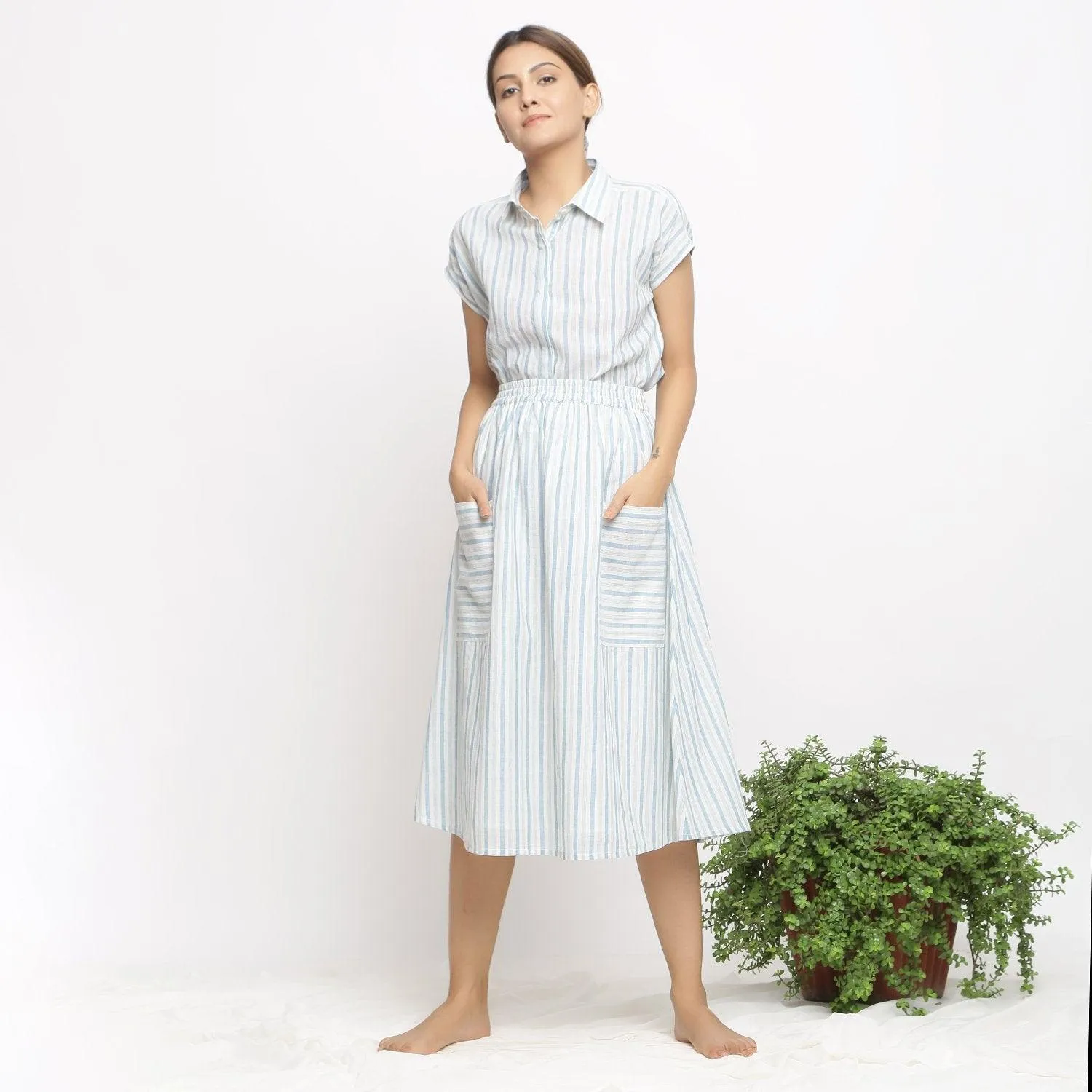 Sky Blue Handspun Cotton Halter Neck Gathered Short Skirt