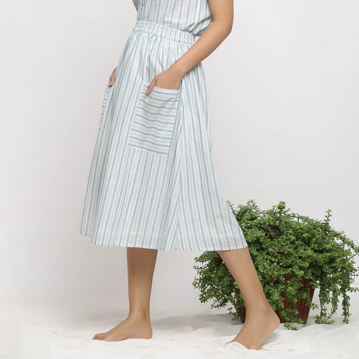 Sky Blue Handspun Cotton Halter Neck Gathered Short Skirt