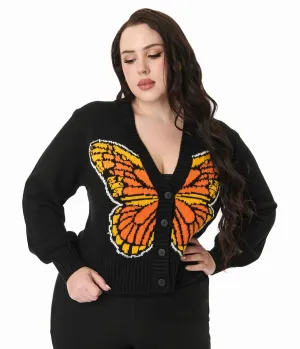 Smak Parlour Plus Size 1960s Black Monarch Butterfly Cardigan