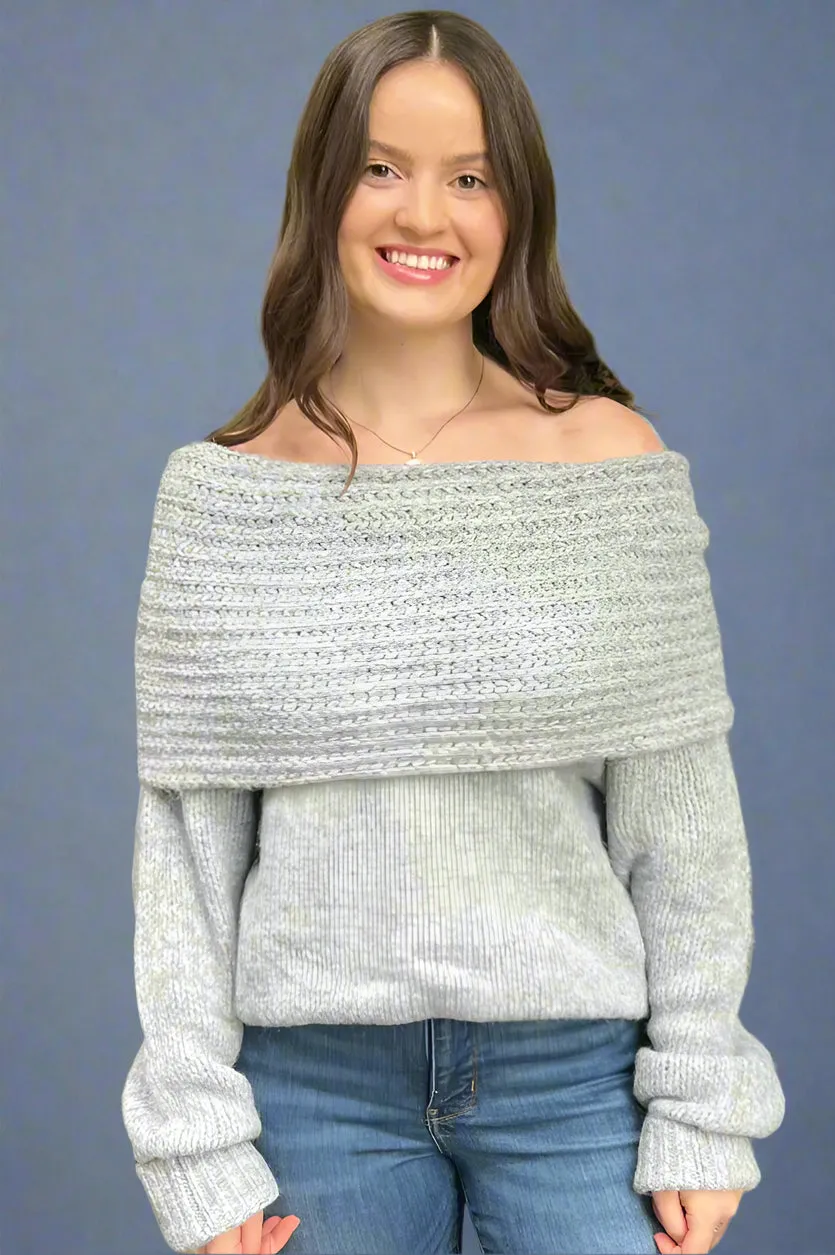 Soft Cowl Neck Sweater - Gray