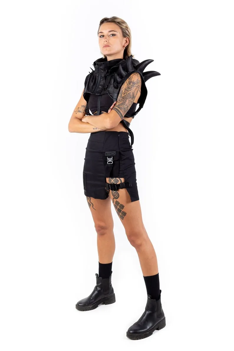 Sole Defender Leather Hood with Spiked Epaulettes