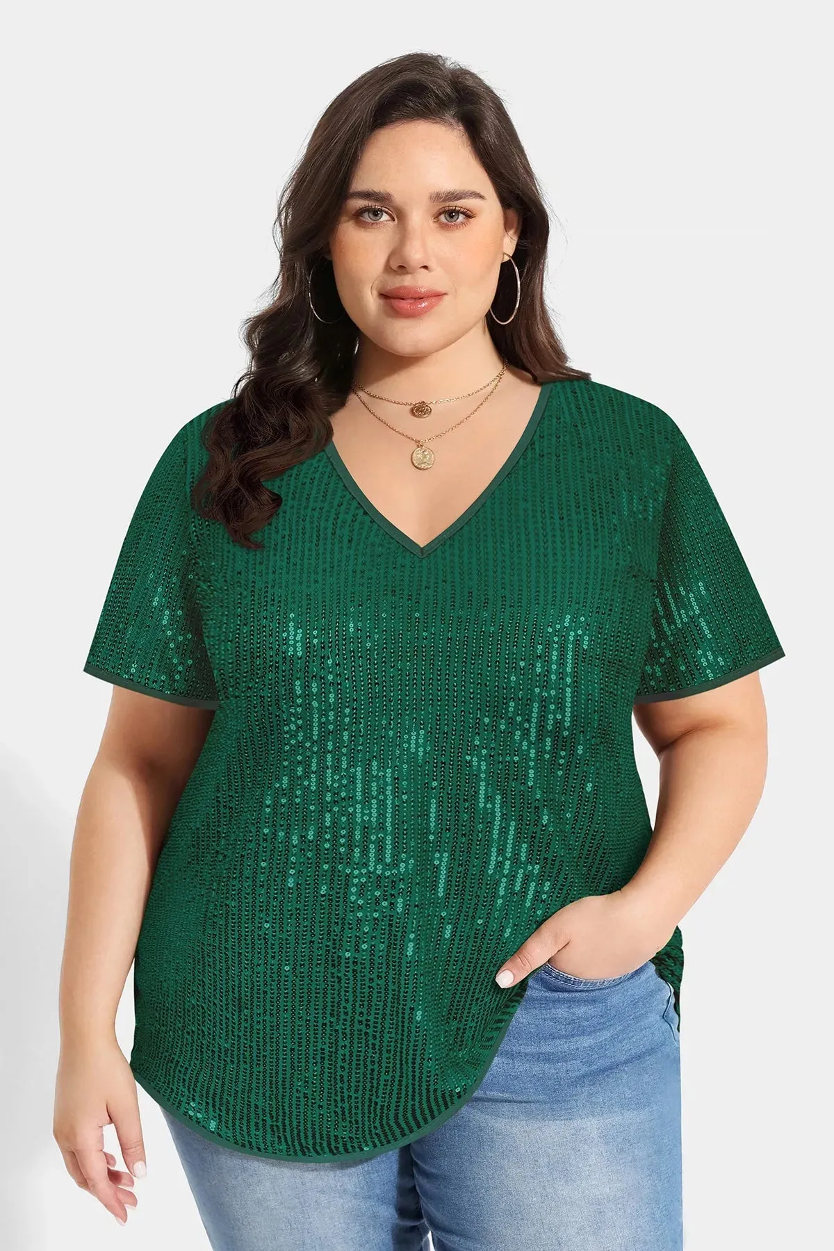 Solid Sequin Texture Fashionable T-Shirt