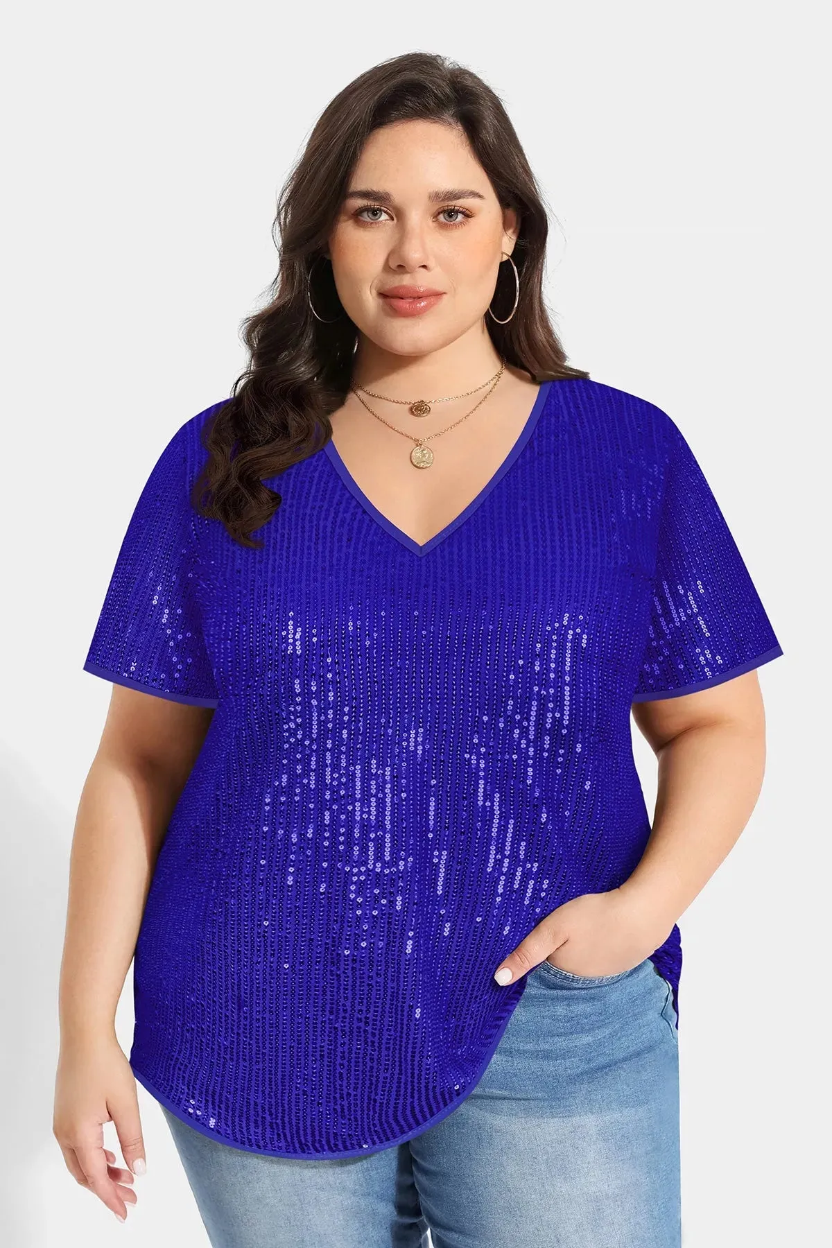 Solid Sequin Texture Fashionable T-Shirt