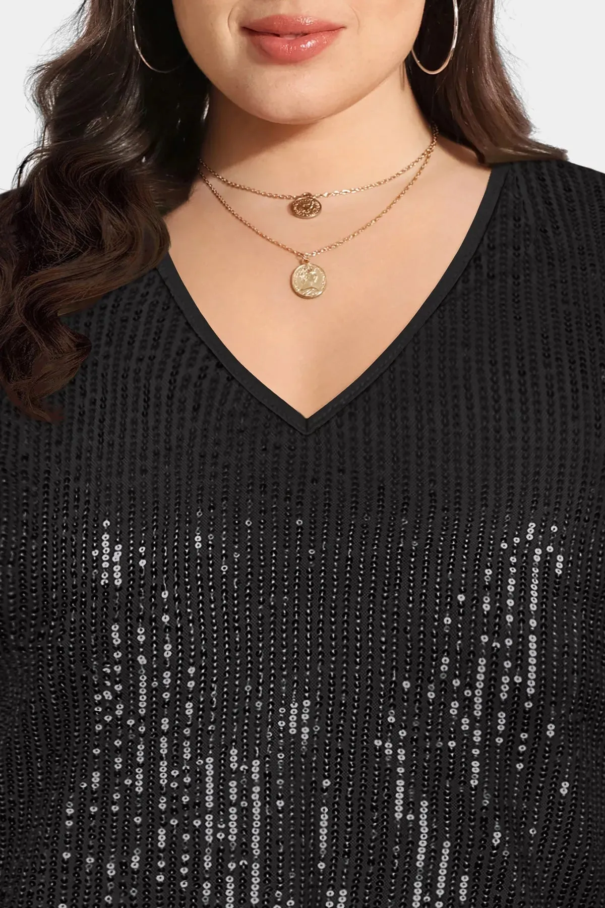 Solid Sequin Texture Fashionable T-Shirt