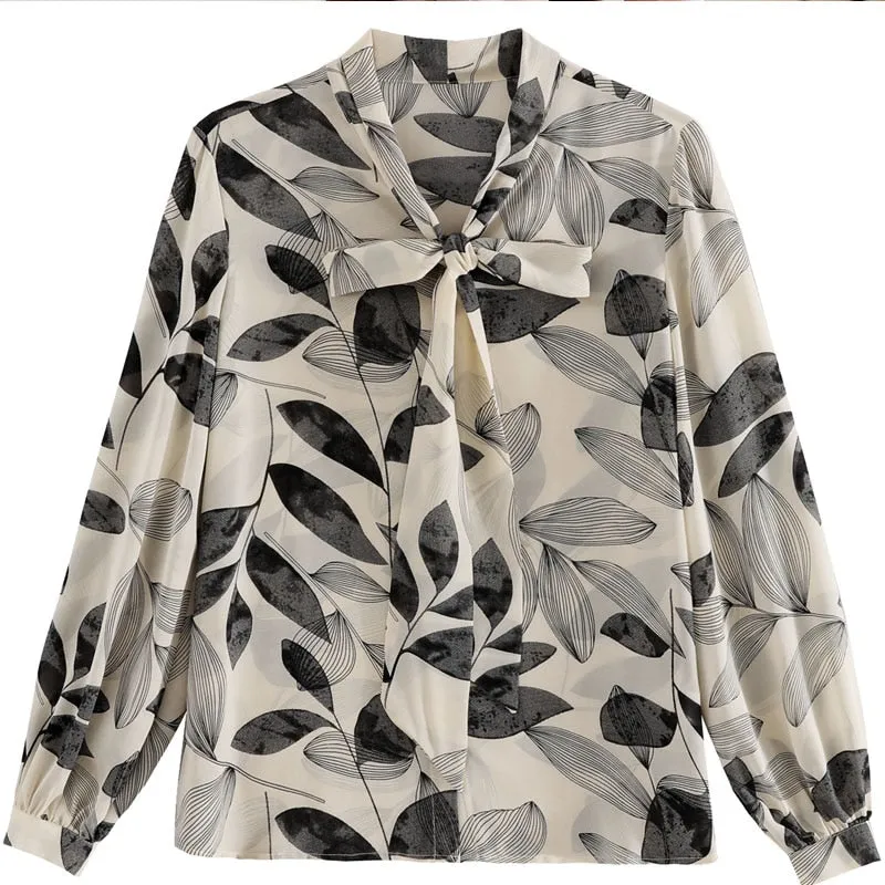 Spring Women Tops and Blouses Elegant Bow Floral Chiffon Blouse Women OL Women Long Sleeve Shirt Harajuku Vintage Blusas 8462