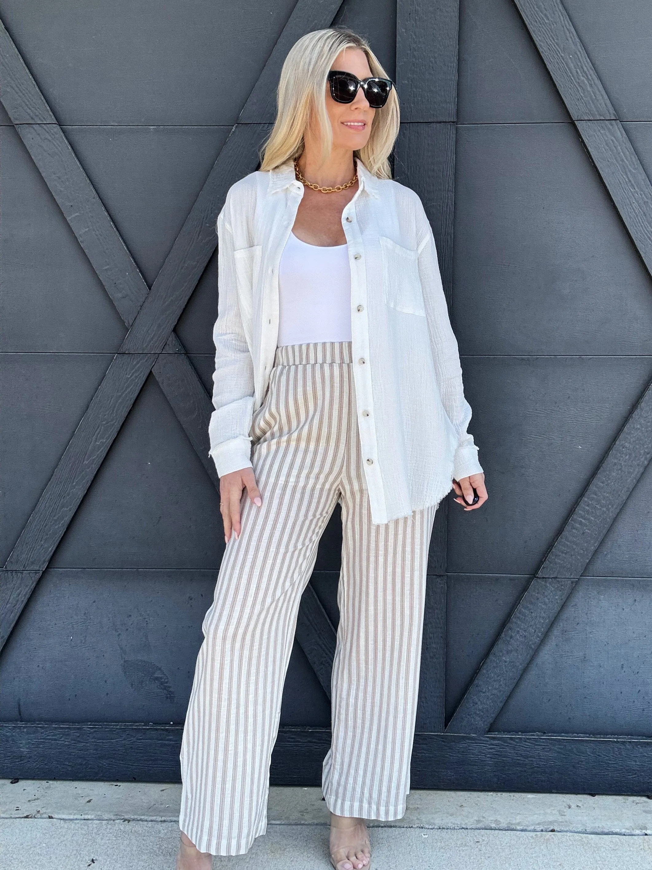 Stripe Wide Leg Pants In Khaki