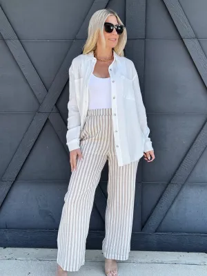 Stripe Wide Leg Pants In Khaki
