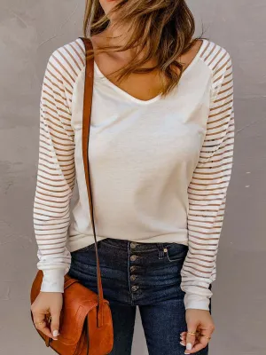 Stunncal Hollow Striped Long Sleeve V-Neck Top(6 colors)
