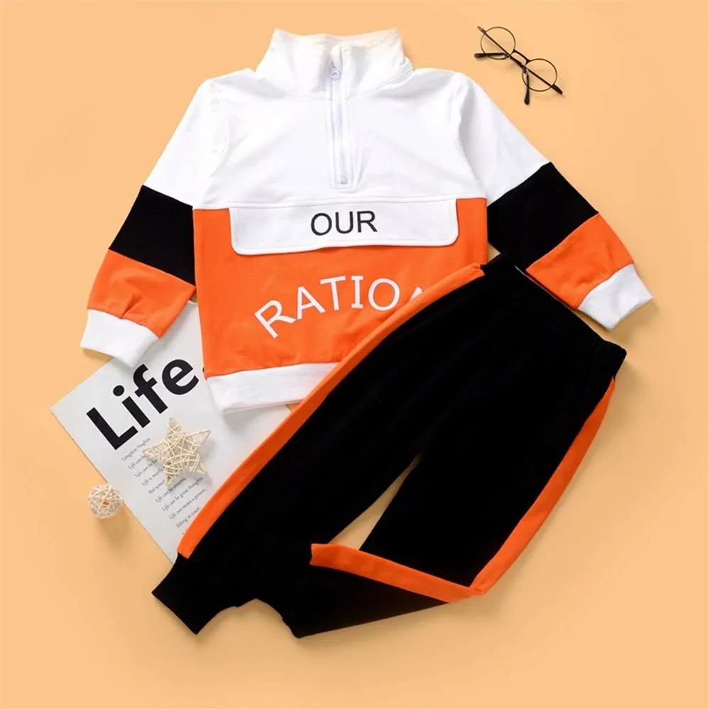 Toddler Boys Letter Color Block Long Sleeve Top & Pants Wholesale Kidswear