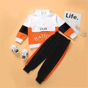 Toddler Boys Letter Color Block Long Sleeve Top & Pants Wholesale Kidswear